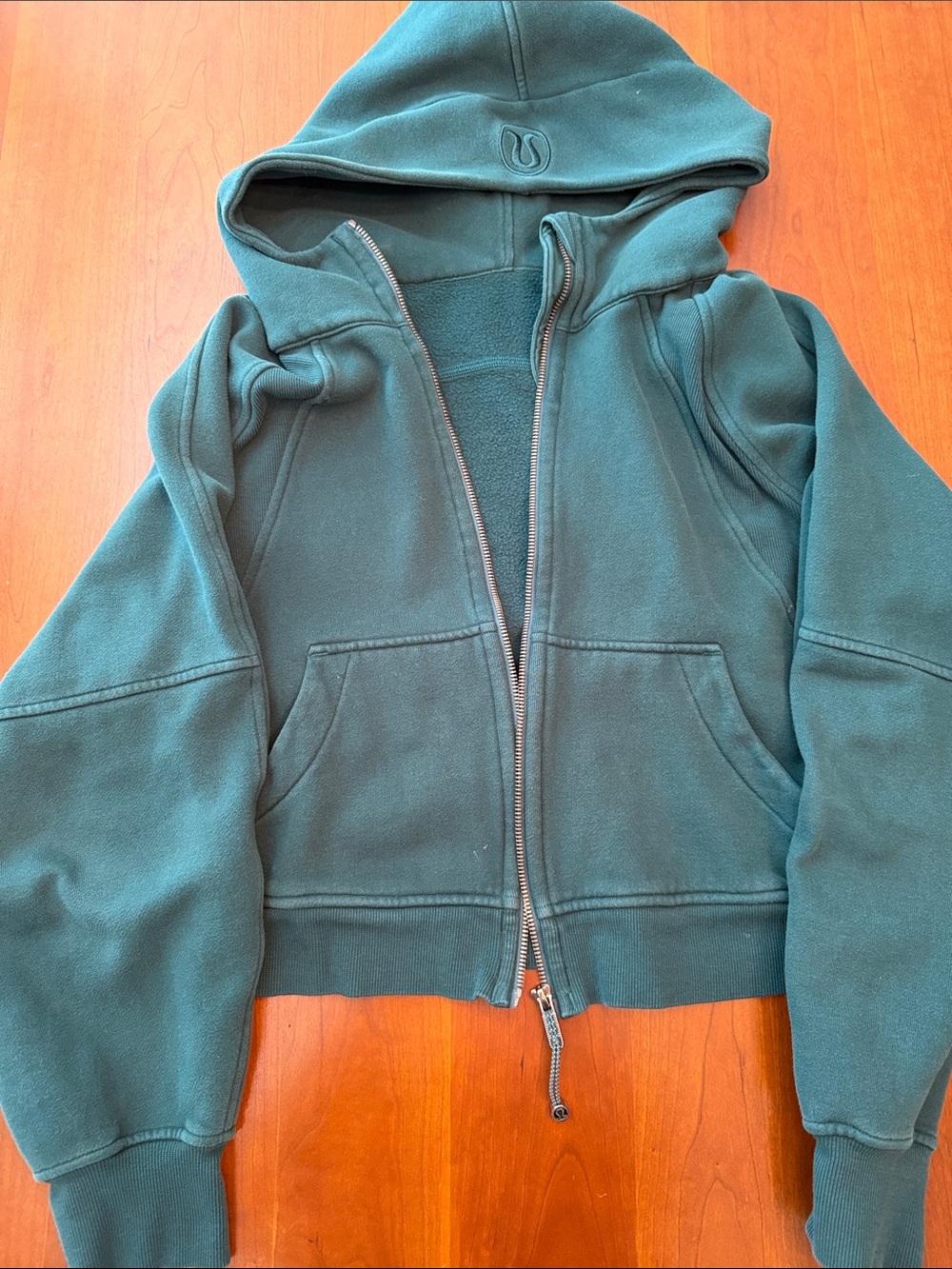 lululemon athletica Teal Green Cropped Full-Zip Hoodie Jacket